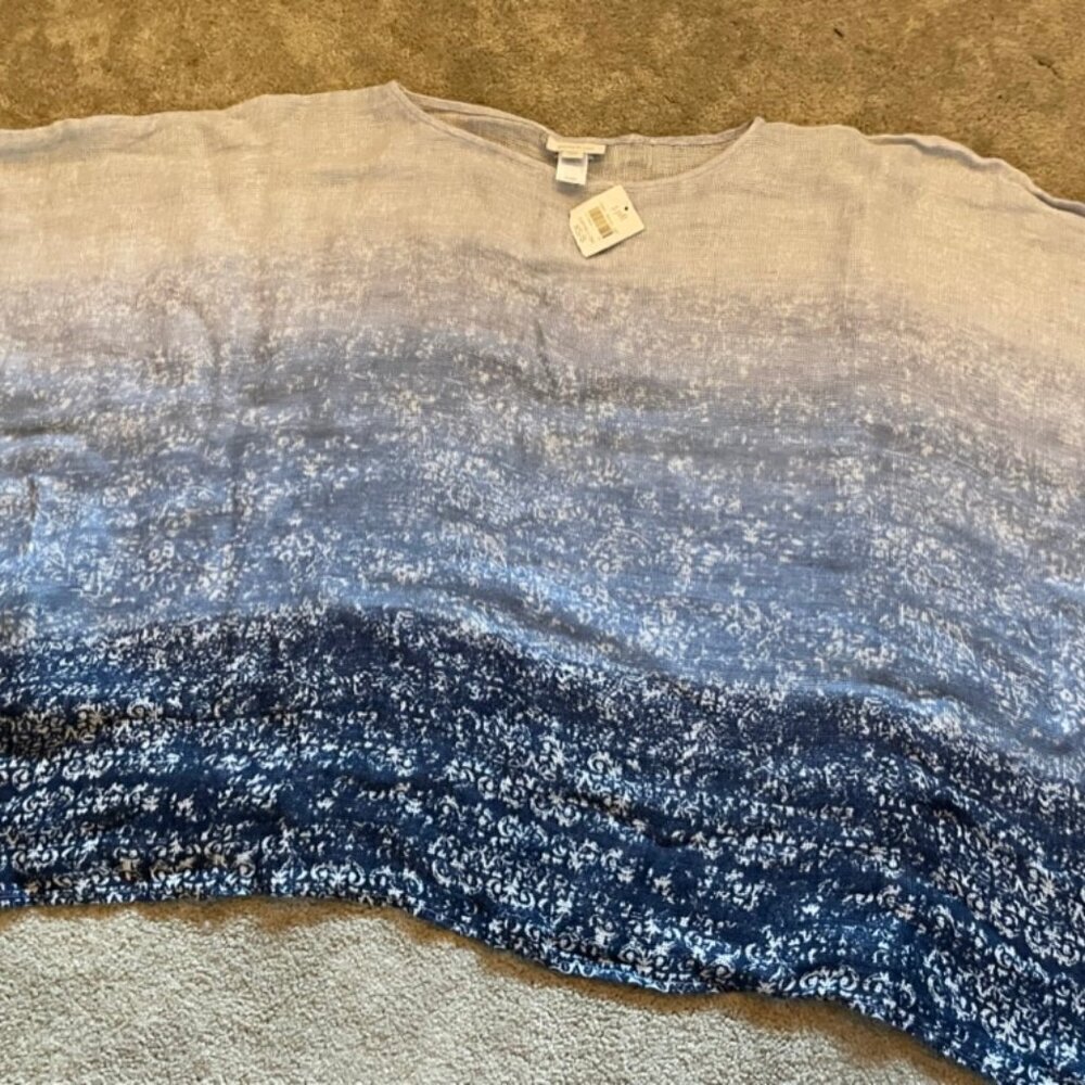 J Jill Pure Jill Sz XS Small  Linen Blue Ombré Oversized Square Blouse Top NWT